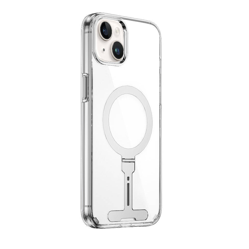 Wiwu FYY-014 iPhone 15 M-safe Şarj Özellikli Alüminyum Alaşım Metal Standlı Şeffaf Kılıf
