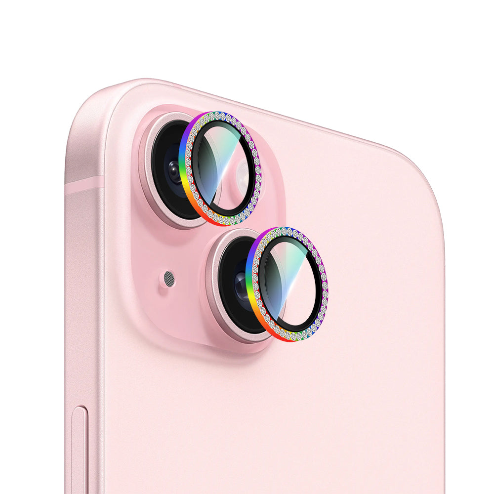 CaseWorld Alloy Sparkling Diamond Serisi iPhone 15 Plus Taşlı Lens Koruyucu