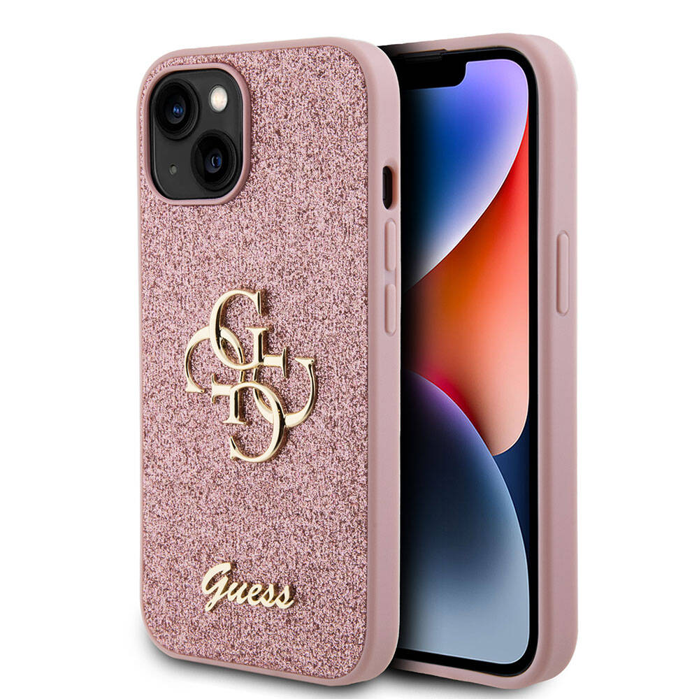 Guess iPhone 15 Plus Orjinal Lisanslı 4G Büyük Metal Logolu Glitter Telefon Kılıfı - 15