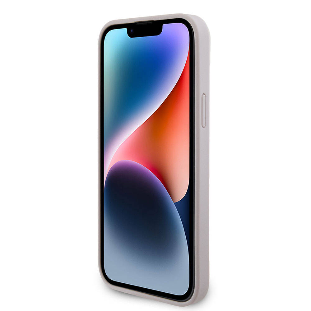 Guess iPhone 15 Plus Orjinal Lisanslı PU Deri Taşlı Üçgen Logo 4G Desenli Telefon Kılıfı - 4