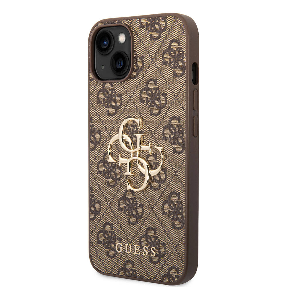Guess iPhone 15 Plus Orjinal Lisanslı PU Deri Yazı ve 4G Metal Logolu Desenli Telefon Kılıfı - 9