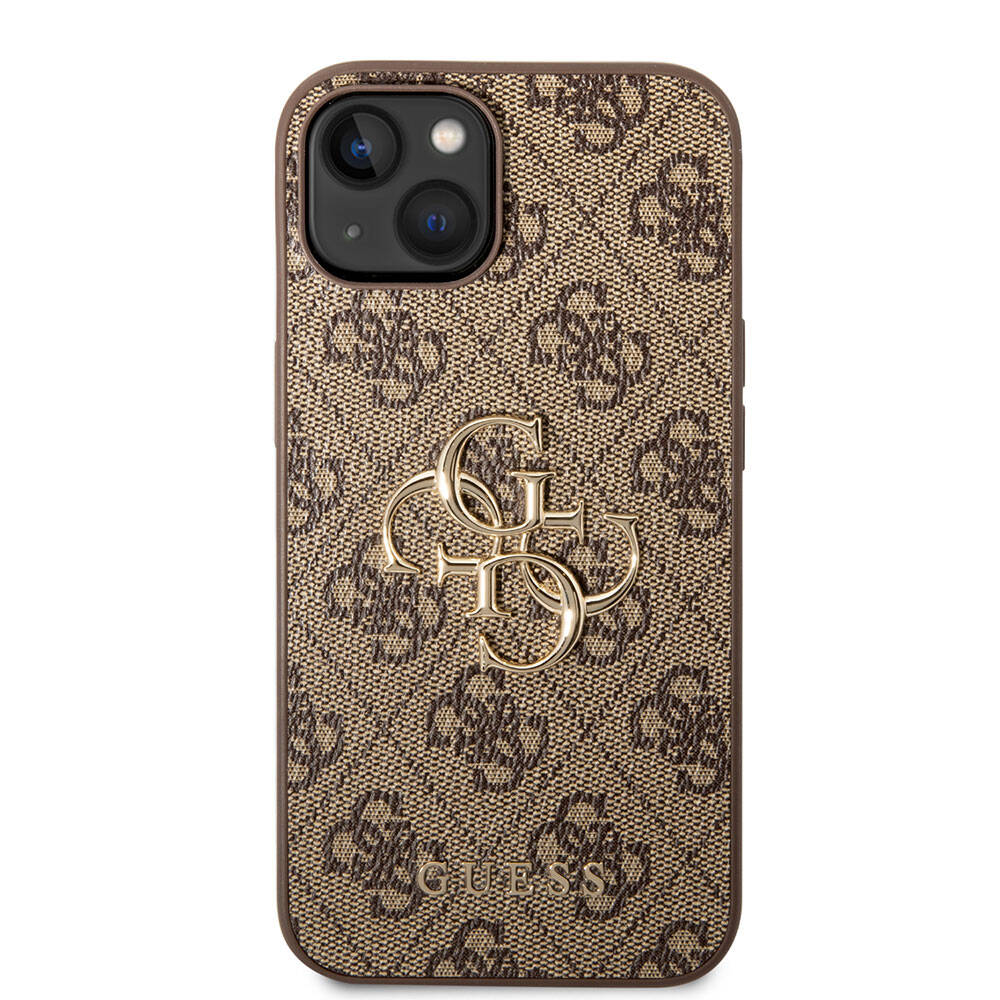 Guess iPhone 15 Plus Orjinal Lisanslı PU Deri Yazı ve 4G Metal Logolu Desenli Telefon Kılıfı - 10