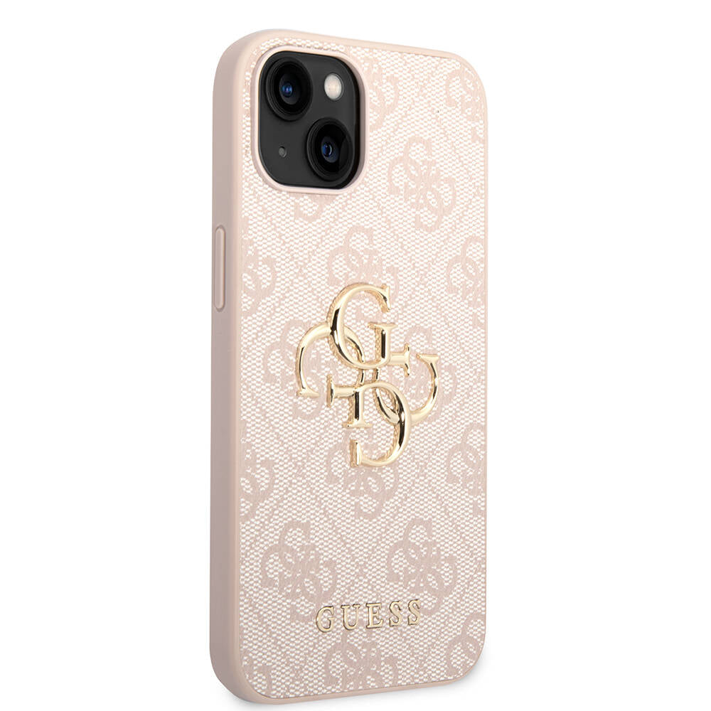 Guess iPhone 15 Plus Orjinal Lisanslı PU Deri Yazı ve 4G Metal Logolu Desenli Telefon Kılıfı - 15
