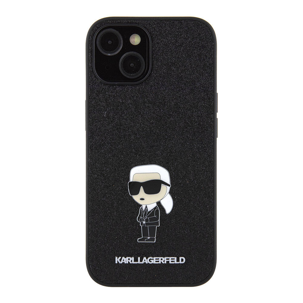 Karl Lagerfeld iPhone 15 Plus İkonik Fixed Glitter Metal Logo Orjinal Lisanslı Telefon Kılıfı - 5
