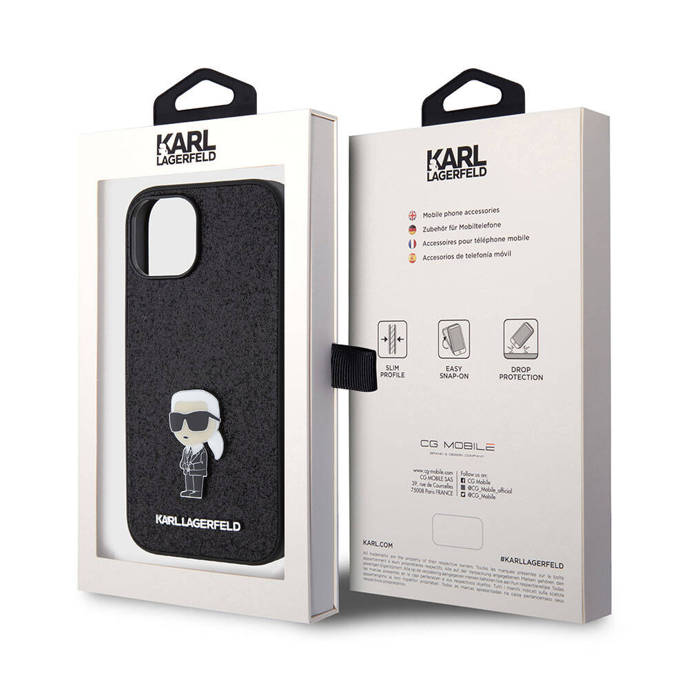 Karl Lagerfeld iPhone 15 Plus İkonik Fixed Glitter Metal Logo Orjinal Lisanslı Telefon Kılıfı - 7