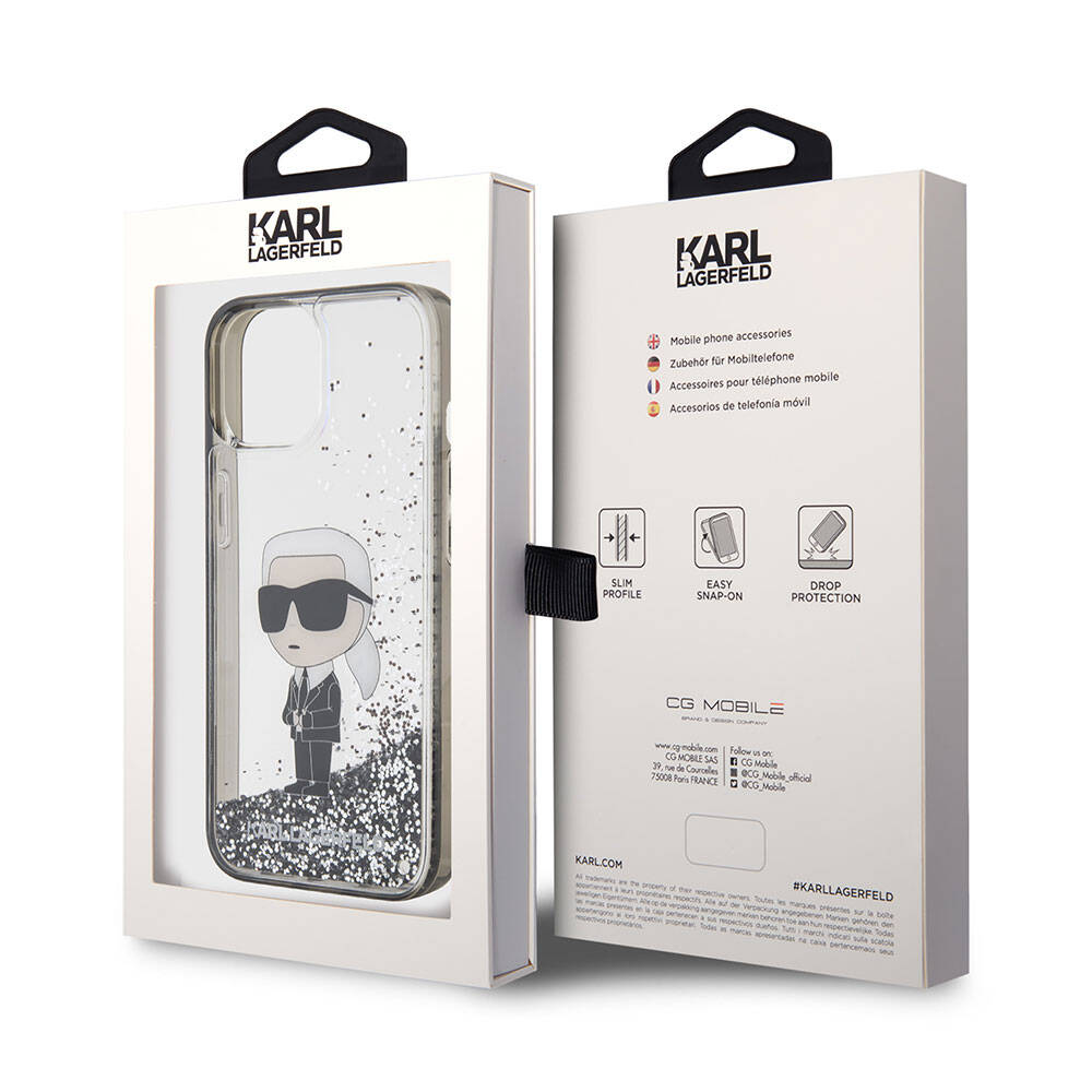Karl Lagerfeld iPhone 15 Plus Kılıf İkonik Sıvılı Glitter Orjinal Lisanslı Telefon Kılıfı - 7