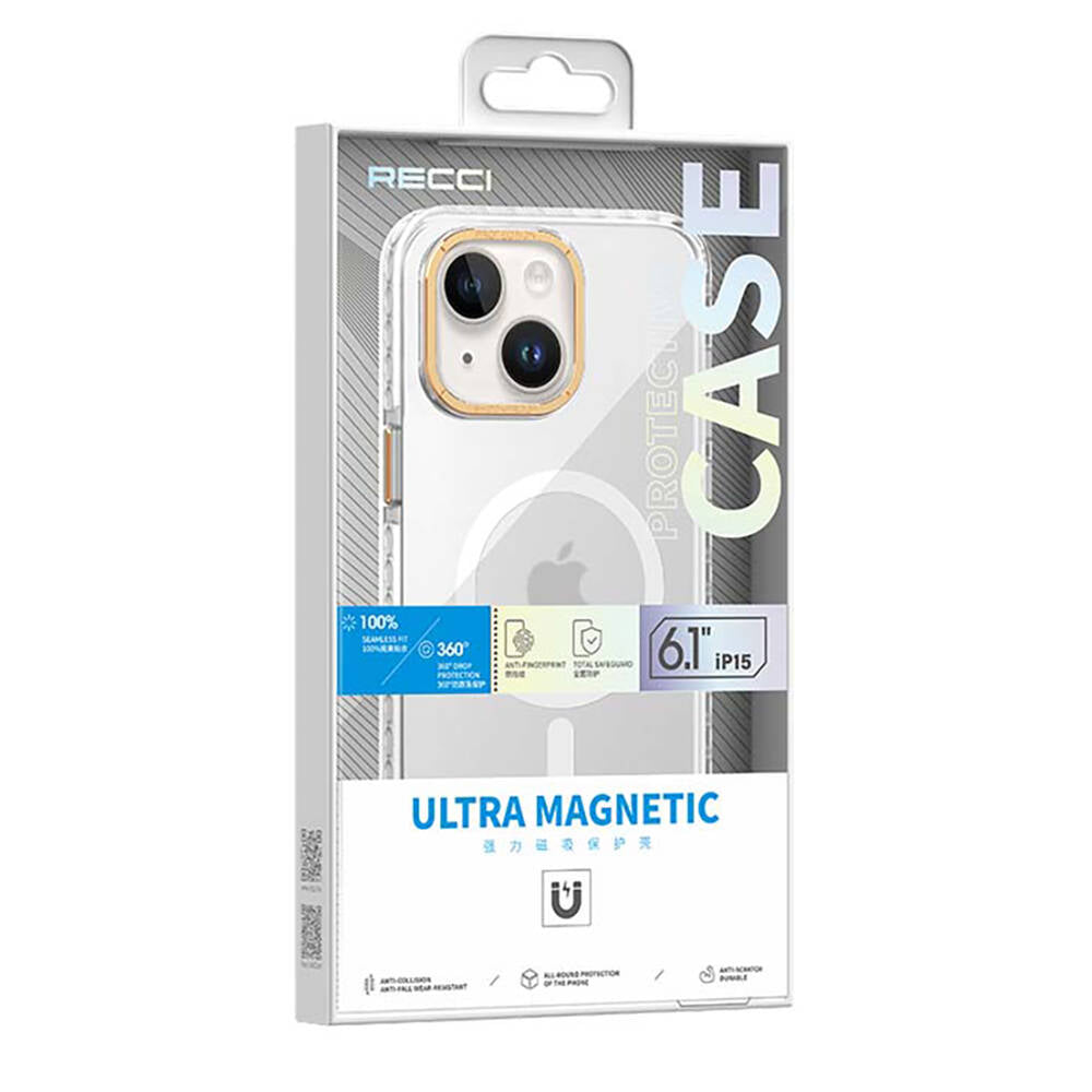 Recci Michelin Serisi iPhone 15 Plus M-safe Şarj Özellikli Cam Arka Yüzey Kılıf