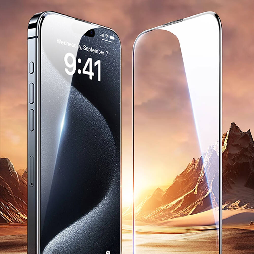 Wiwu GT-009 iPhone 15 Plus Polimer Oleofobik Kaplama Şeffaf Pürüzsüz Temperli Cam Ekran Koruyucu