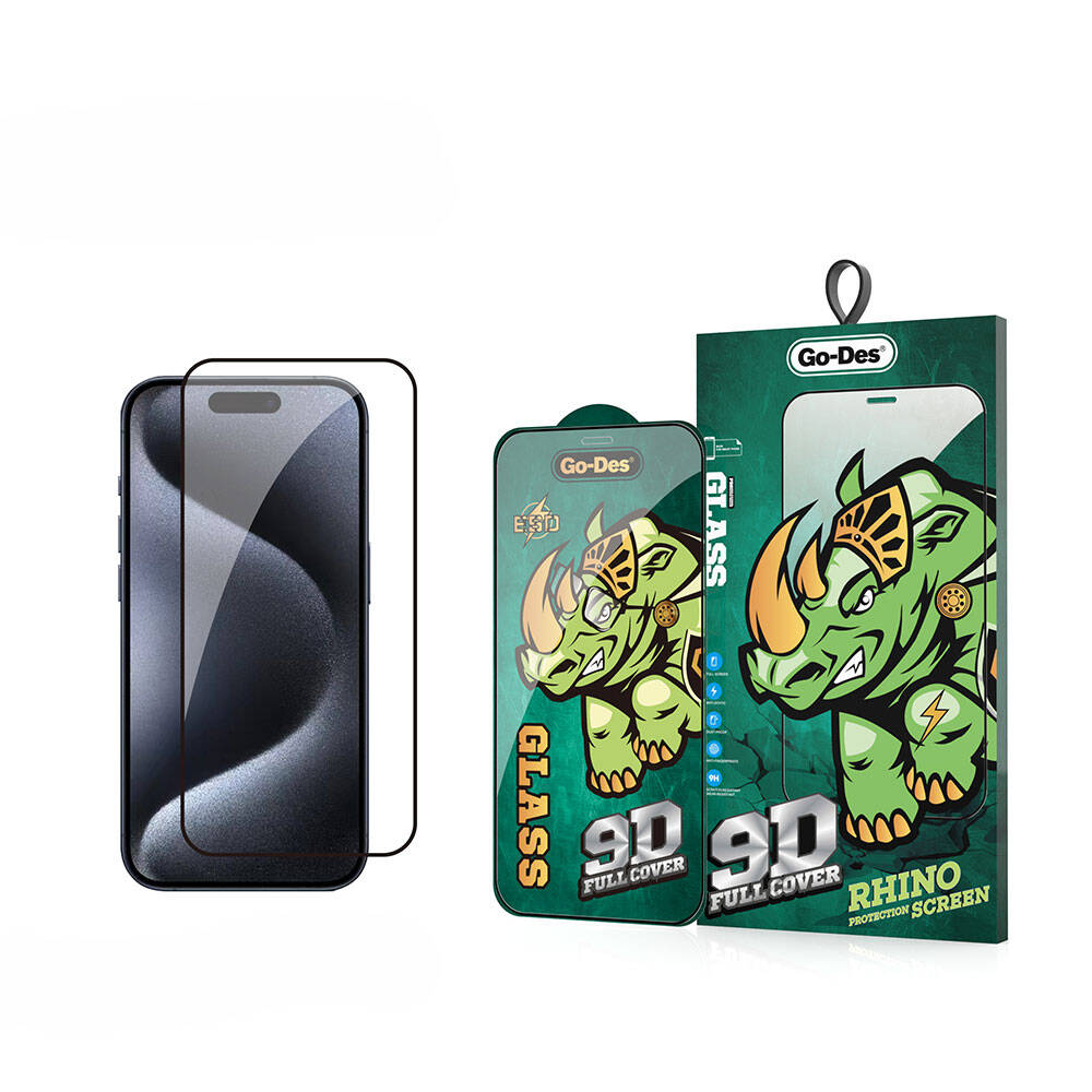 Go Des iPhone 15 Pro 9D Full Cover Temperli Cam Ekran Koruyucu