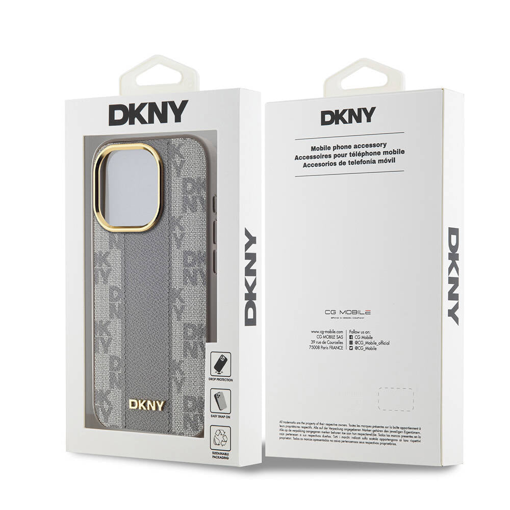 DKNY iPhone 15 Pro Orjinal Lisanslı M-safe Şarj Özellikli 3D Yazılı Checkered Pattern Kılıf