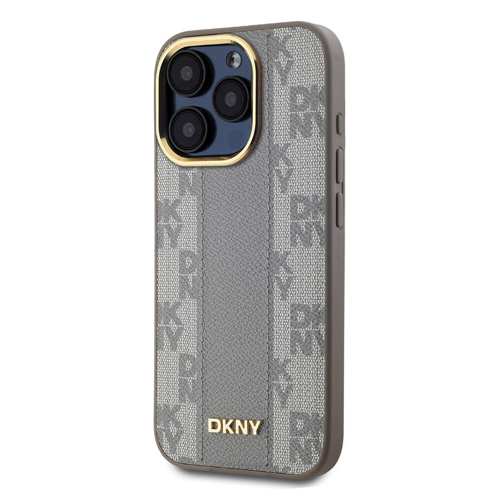DKNY iPhone 15 Pro Orjinal Lisanslı M-safe Şarj Özellikli 3D Yazılı Checkered Pattern Kılıf