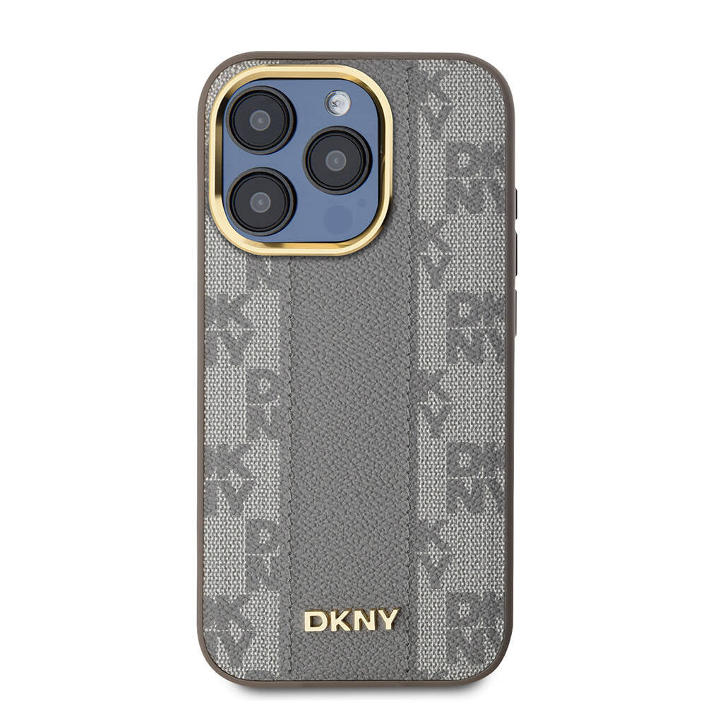 DKNY iPhone 15 Pro Orjinal Lisanslı M-safe Şarj Özellikli 3D Yazılı Checkered Pattern Kılıf