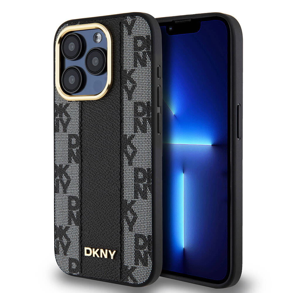 DKNY iPhone 15 Pro Orjinal Lisanslı M-safe Şarj Özellikli 3D Yazılı Checkered Pattern Kılıf