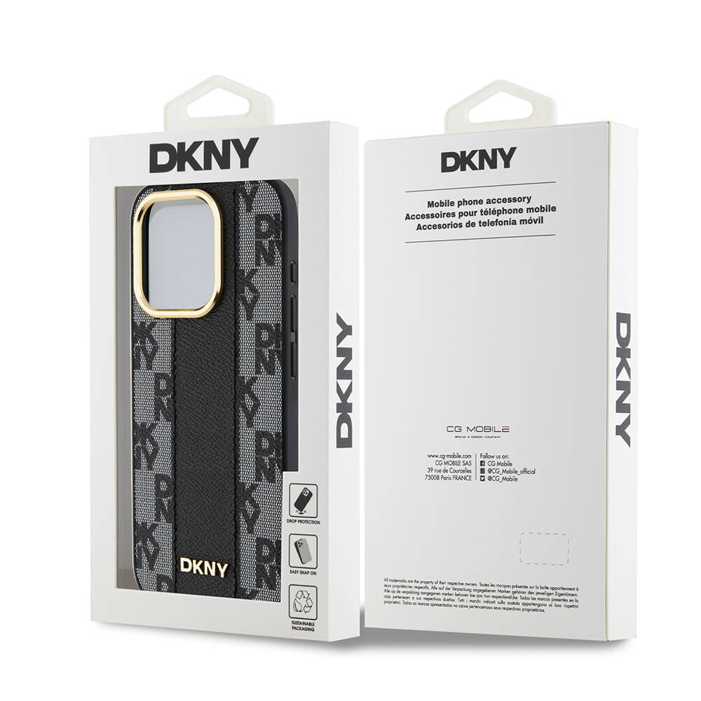DKNY iPhone 15 Pro Orjinal Lisanslı M-safe Şarj Özellikli 3D Yazılı Checkered Pattern Kılıf