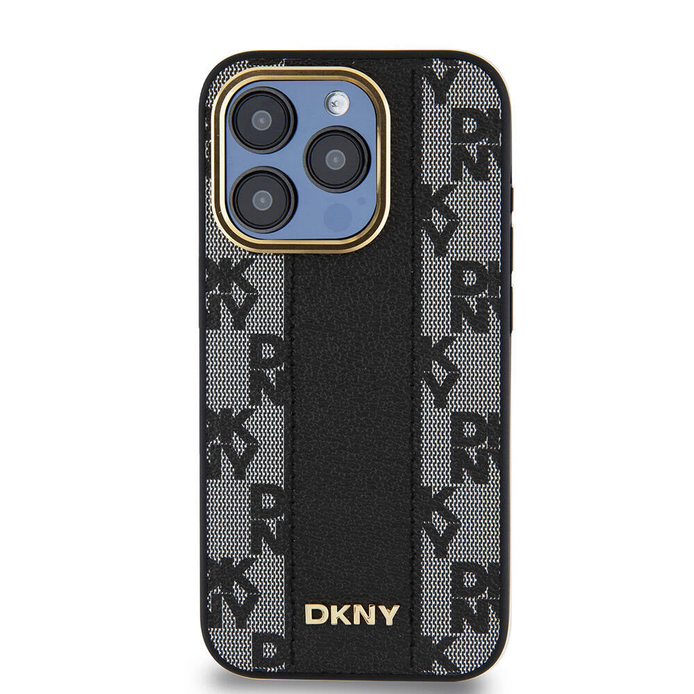 DKNY iPhone 15 Pro Orjinal Lisanslı M-safe Şarj Özellikli 3D Yazılı Checkered Pattern Kılıf