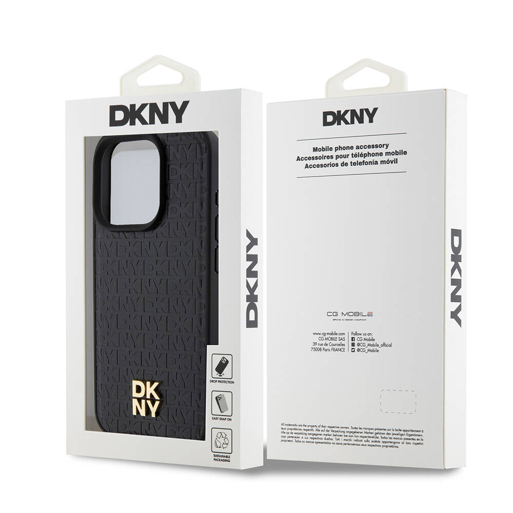 DKNY iPhone 15 Pro Orjinal Lisanslı M-safe Şarj Özellikli 3D Yazılı Repeat Pattern Kılıf