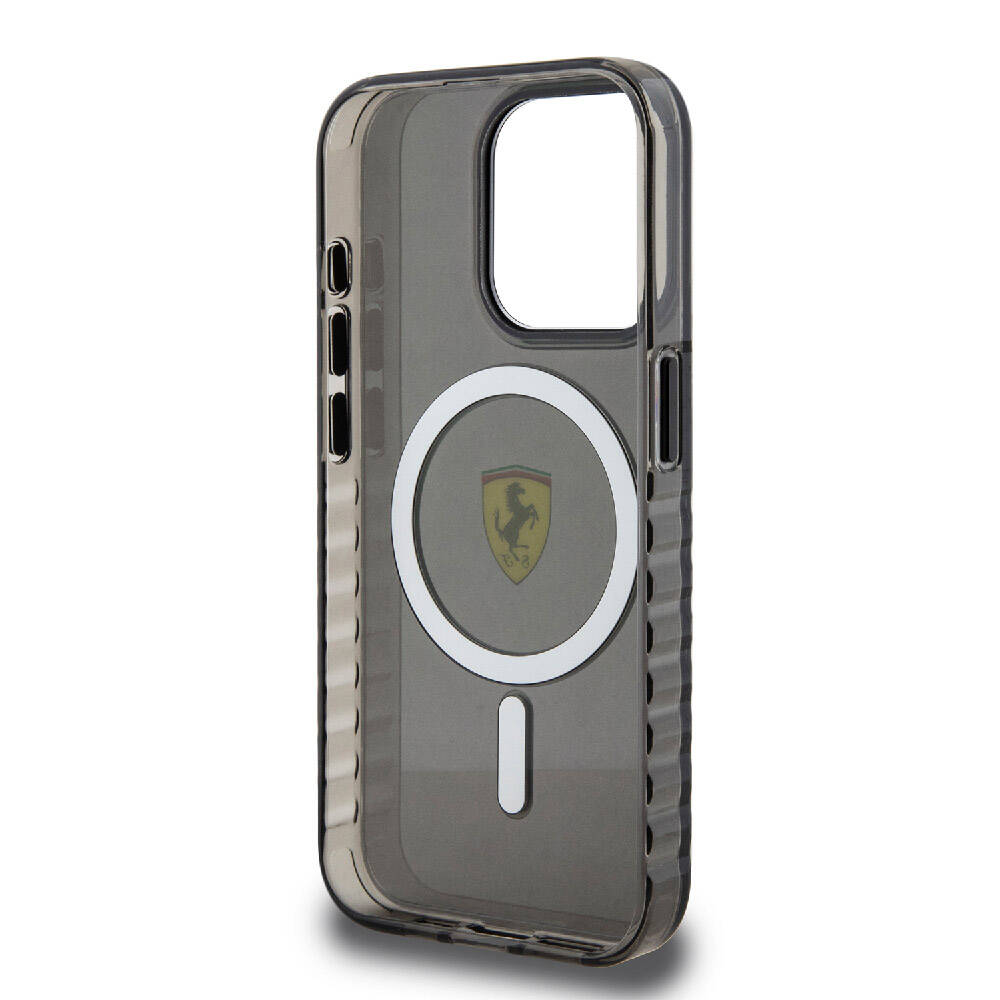 Ferrari iPhone 15 Pro Orjinal Lisanslı M-safe Şarj Özellikli Tırtıklı Kenar Tasarımlı Ortalanmış Logo Kılıf