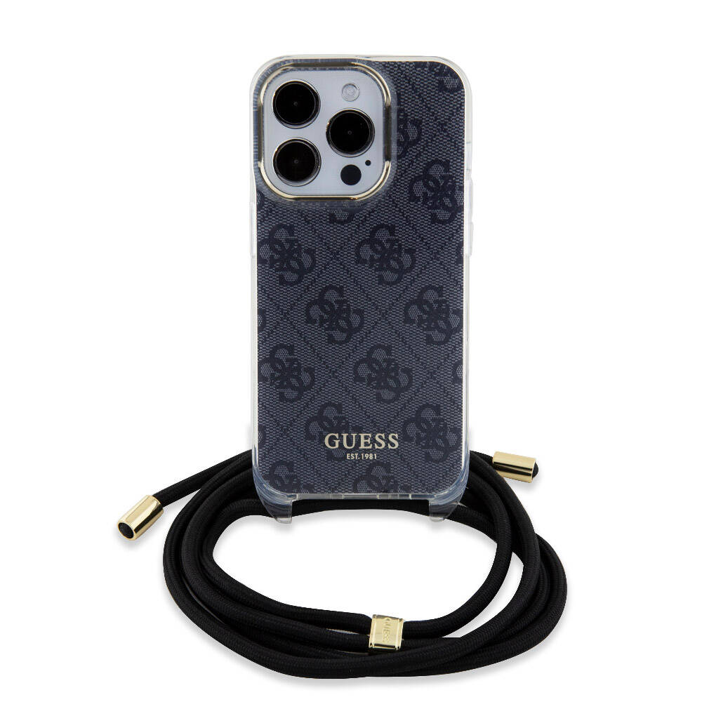 Guess iPhone 15 Pro Orjinal Lisanslı Çapraz Kordon 4G Desenli Kılıf