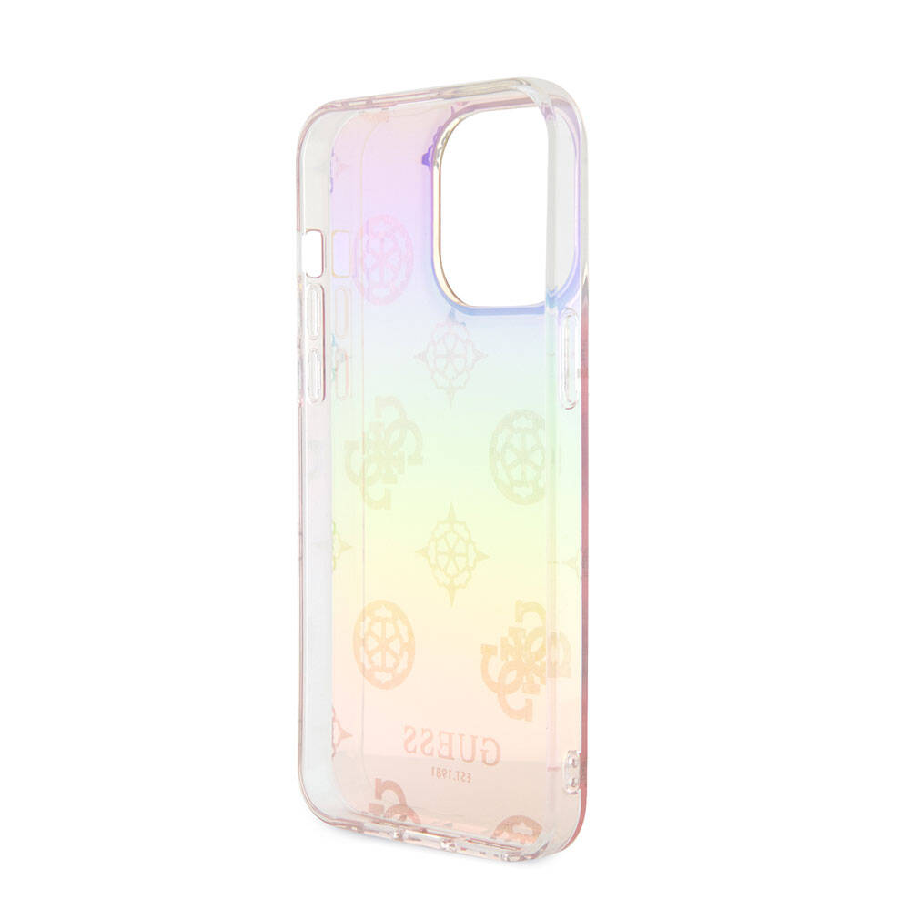 Guess iPhone 15 Pro Orjinal Lisanslı Desenli Yazı Logolu Askı İpli Holografik Glitter Peony Telefon Kılıfı - 5