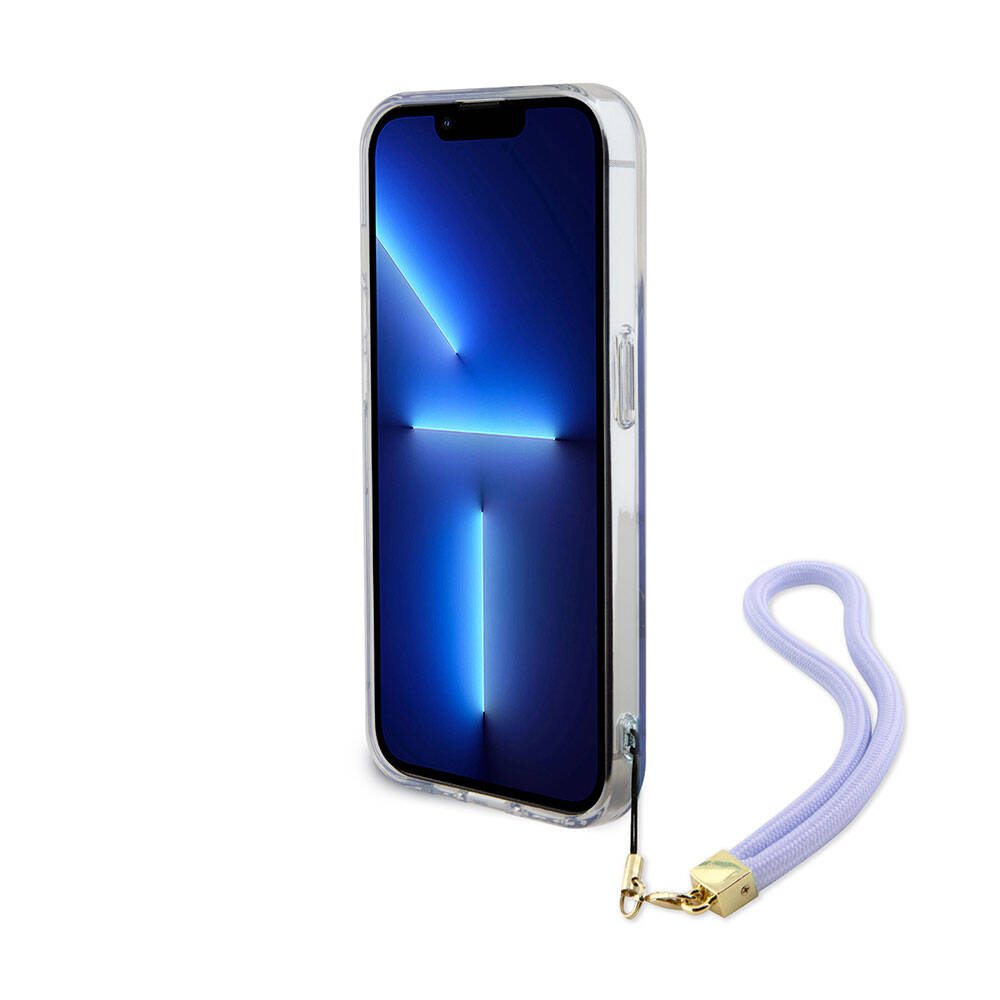Guess iPhone 15 Pro Orjinal Lisanslı Desenli Yazı Logolu Askı İpli Holografik Glitter Peony Telefon Kılıfı - 15