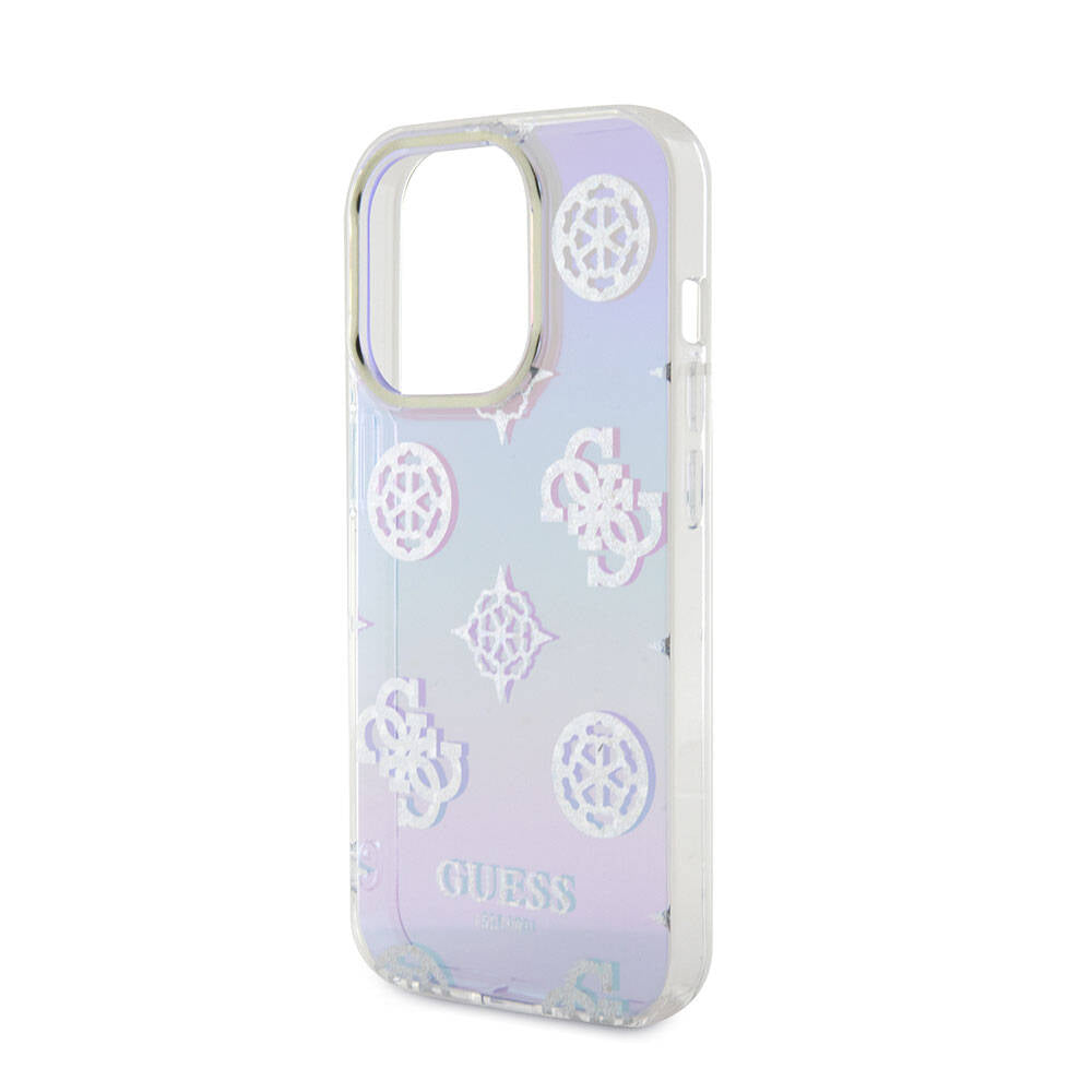 Guess iPhone 15 Pro Orjinal Lisanslı Desenli Yazı Logolu Askı İpli Holografik Glitter Peony Telefon Kılıfı - 16