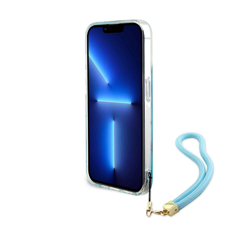 Guess iPhone 15 Pro Orjinal Lisanslı Desenli Yazı Logolu Askı İpli Holografik Glitter Peony Telefon Kılıfı - 21