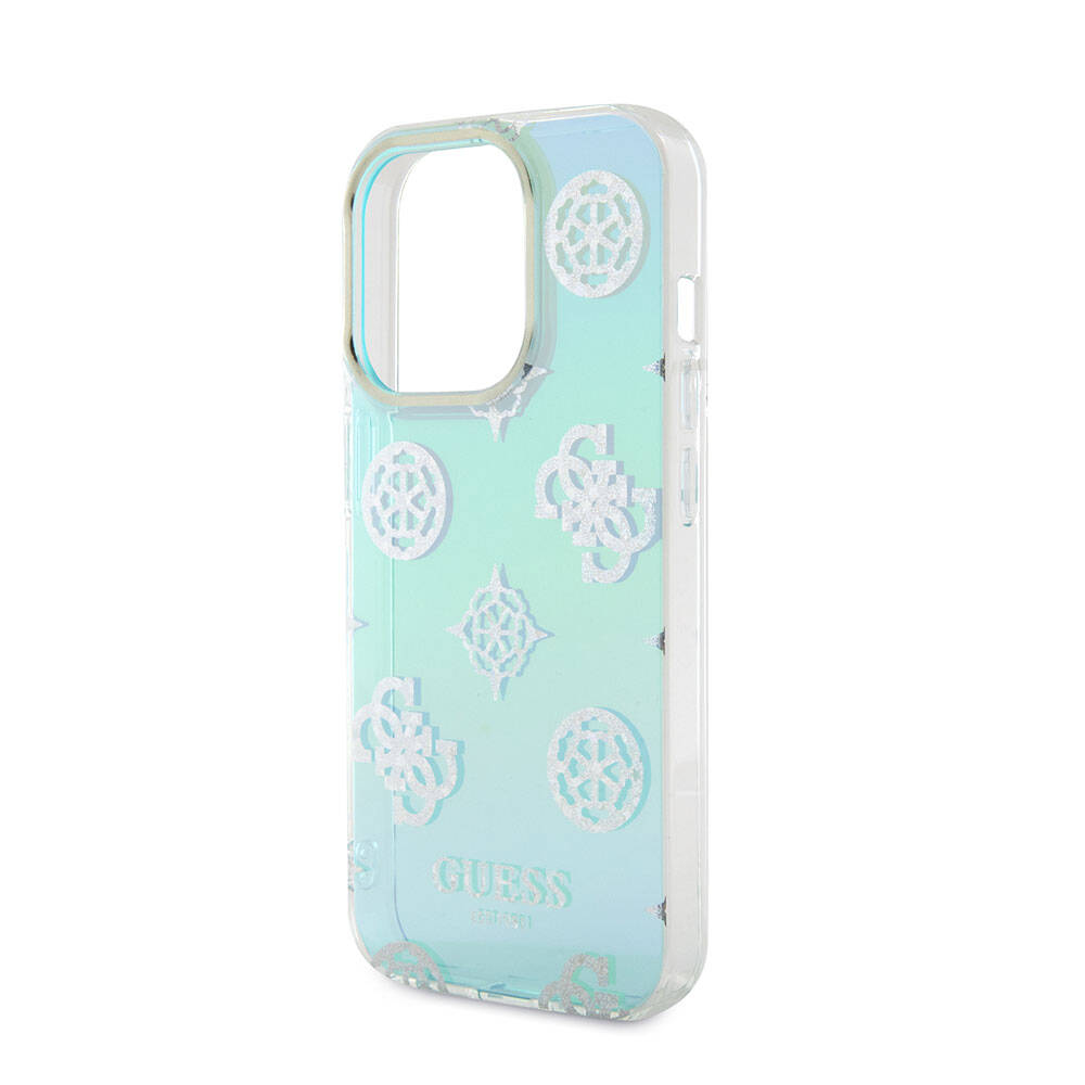 Guess iPhone 15 Pro Orjinal Lisanslı Desenli Yazı Logolu Askı İpli Holografik Glitter Peony Telefon Kılıfı - 22