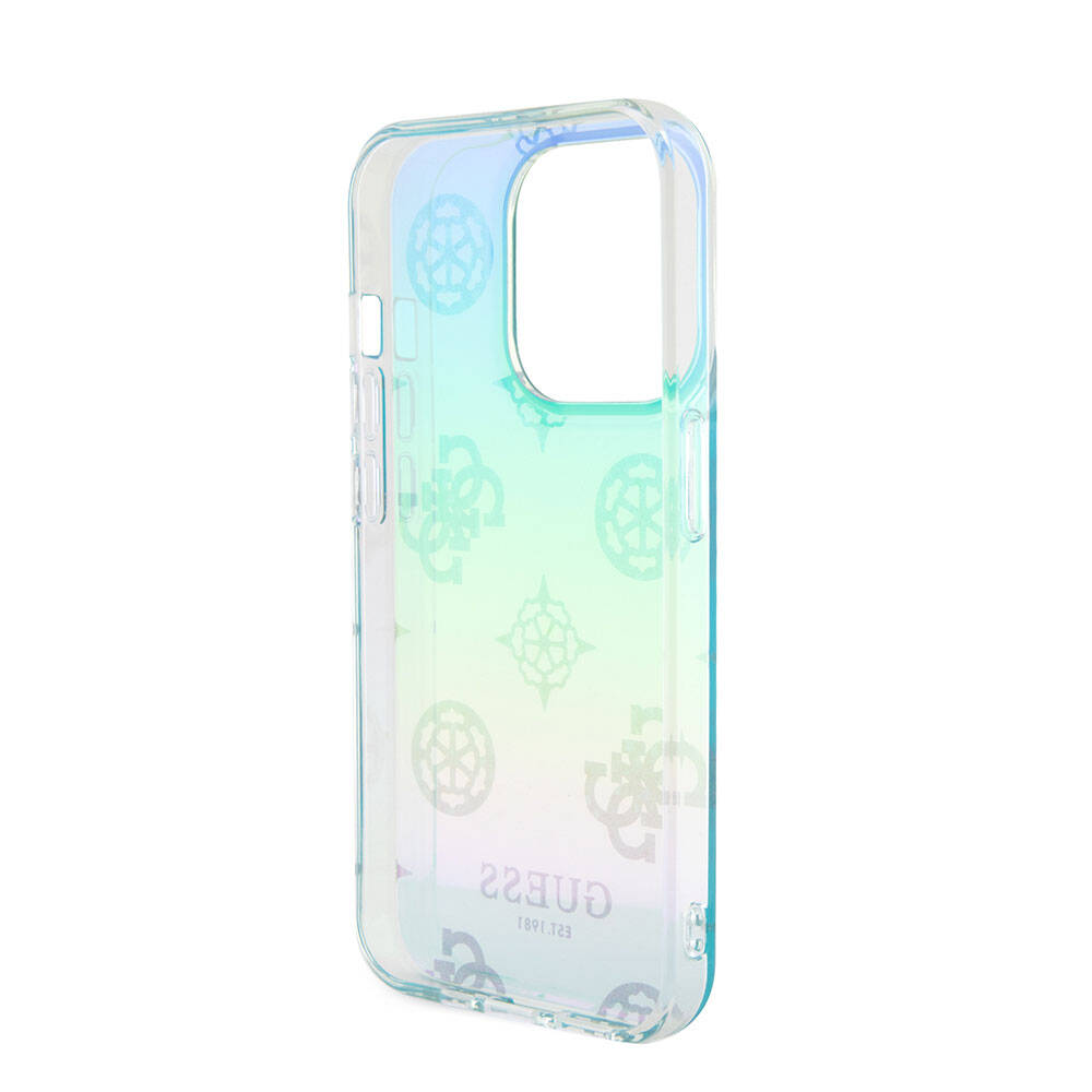 Guess iPhone 15 Pro Orjinal Lisanslı Desenli Yazı Logolu Askı İpli Holografik Glitter Peony Telefon Kılıfı - 23