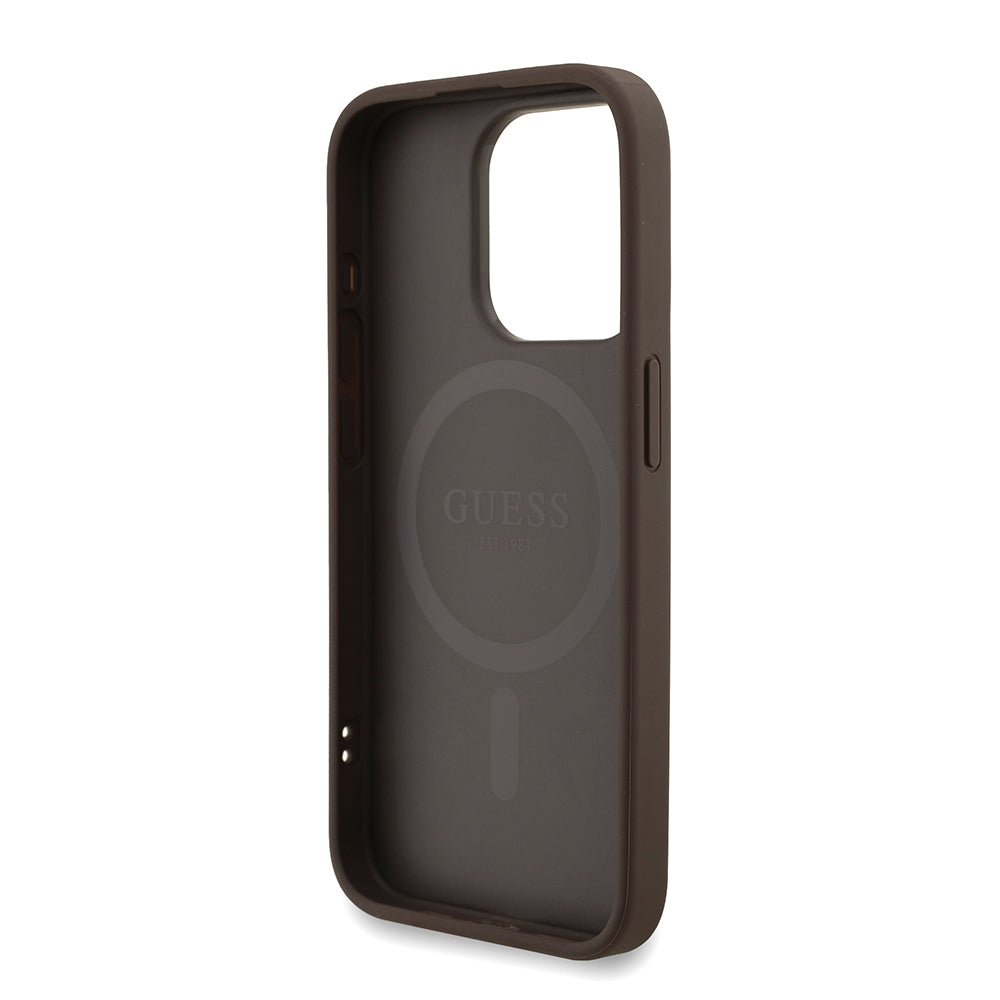 Guess iPhone 15 Pro Orjinal Lisanslı Magsafe PU Deri Bilek Askı İpli Yazı Logolu Telefon Kılıfı