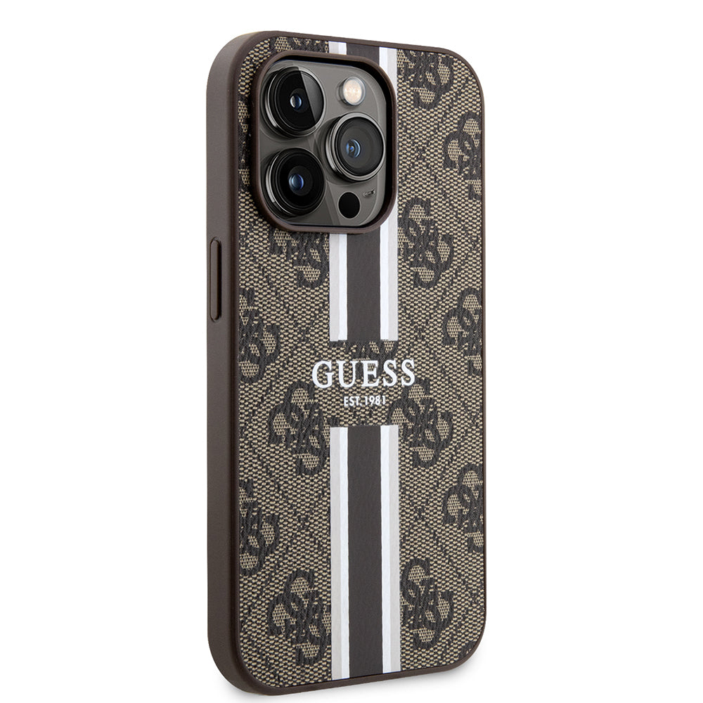Guess iPhone 15 Pro Orjinal Lisanslı M-safe Şarj Özellikli 4G Şerit Tasarımlı Printed Kılıf