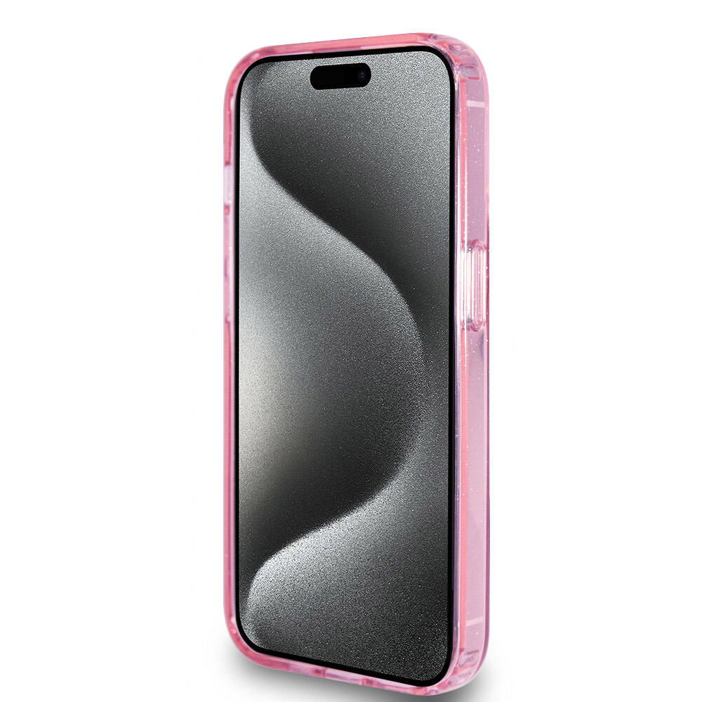 Guess iPhone 15 Pro Orjinal Lisanslı Magsafe Şarj Özellikli Simli Arka Yüzey Ring Standlı Telefon Kılıfı - 19