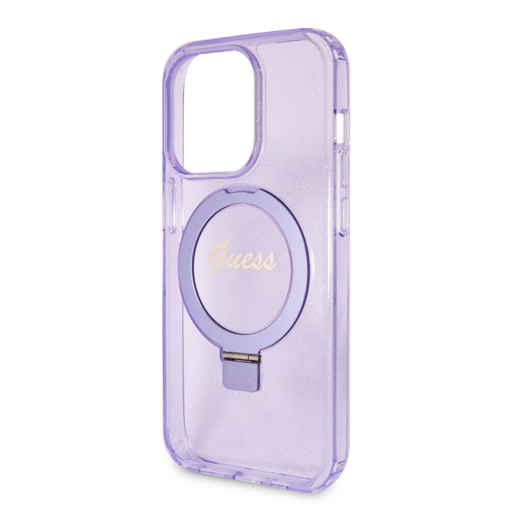 Guess iPhone 15 Pro Orjinal Lisanslı Magsafe Şarj Özellikli Simli Arka Yüzey Ring Standlı Telefon Kılıfı - 27