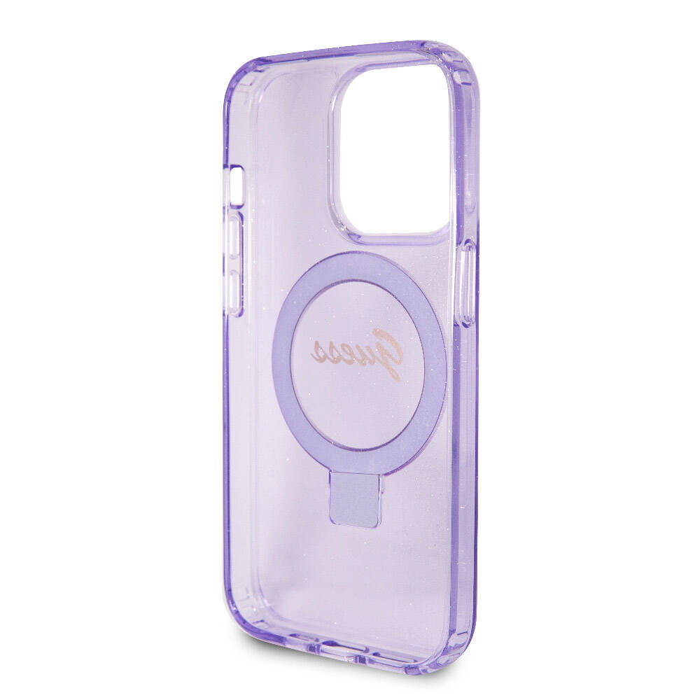 Guess iPhone 15 Pro Orjinal Lisanslı Magsafe Şarj Özellikli Simli Arka Yüzey Ring Standlı Telefon Kılıfı - 28