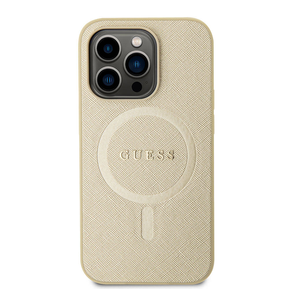 Guess iPhone 15 Pro Orjinal Lisanslı Magsafe Şarj Özellikli Yazı Logolu Saffiano Telefon Kılıfı - 3