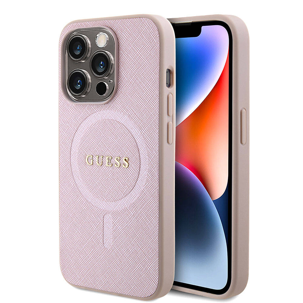 Guess iPhone 15 Pro Orjinal Lisanslı Magsafe Şarj Özellikli Yazı Logolu Saffiano Telefon Kılıfı - 8