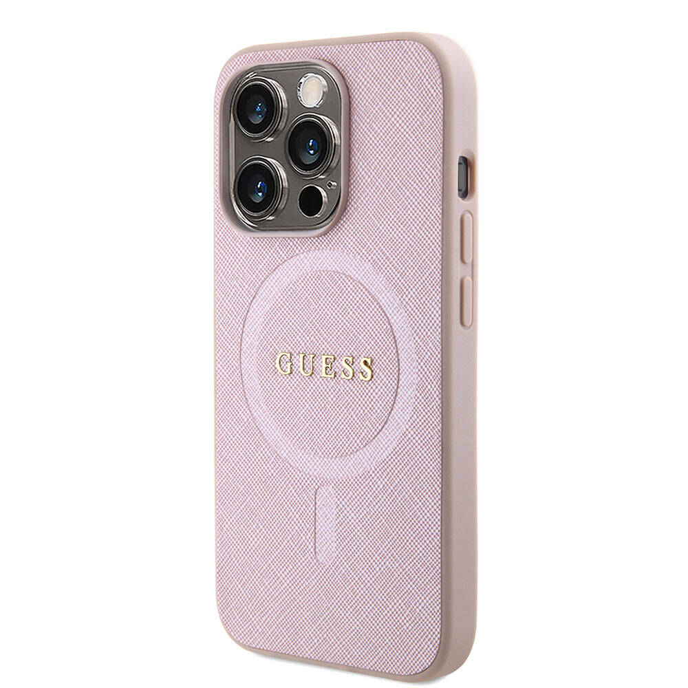 Guess iPhone 15 Pro Orjinal Lisanslı Magsafe Şarj Özellikli Yazı Logolu Saffiano Telefon Kılıfı - 9