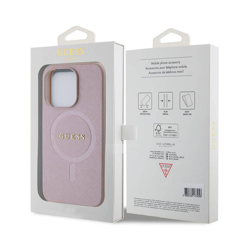Guess iPhone 15 Pro Orjinal Lisanslı Magsafe Şarj Özellikli Yazı Logolu Saffiano Telefon Kılıfı - 13