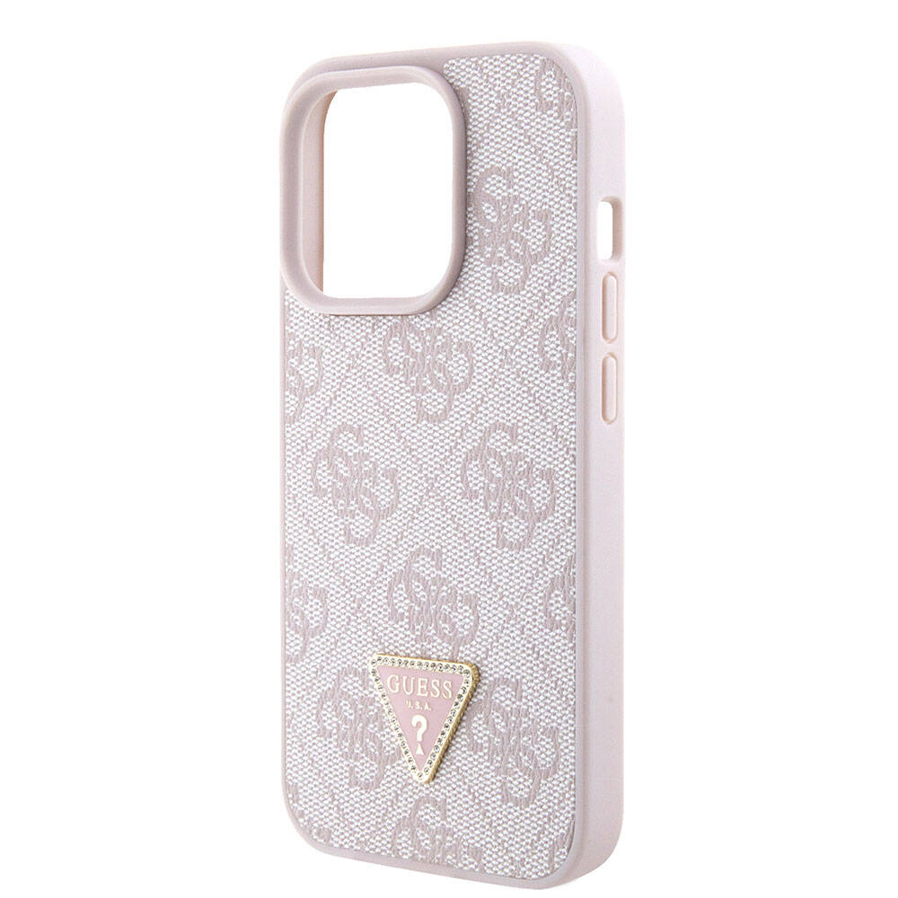 Guess iPhone 15 Pro Orjinal Lisanslı PU Deri Askılı Taşlı Üçgen Logo 4G Desenli Strass Crossbody Telefon Kılıfı - 5