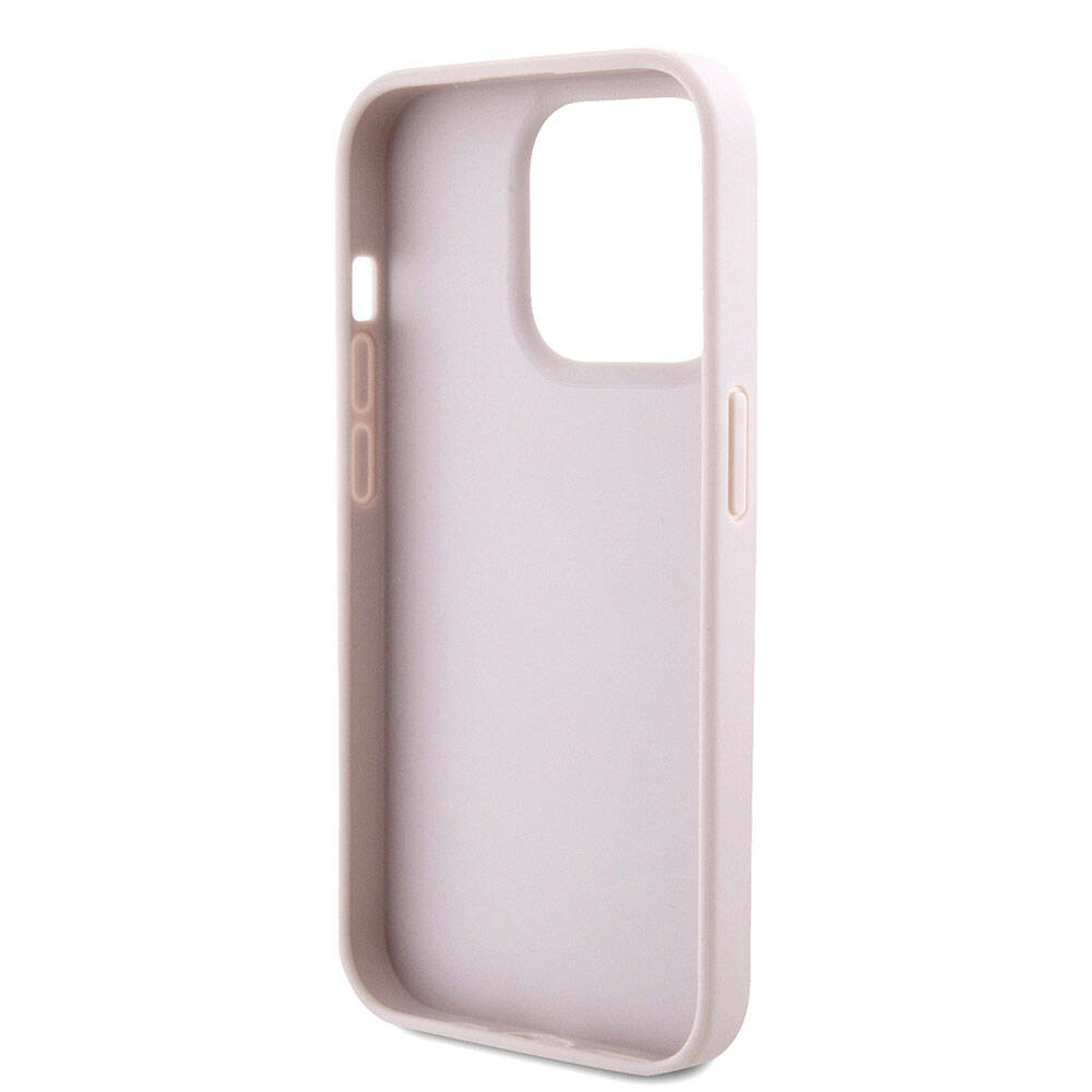 Guess iPhone 15 Pro Orjinal Lisanslı PU Deri Askılı Taşlı Üçgen Logo 4G Desenli Strass Crossbody Telefon Kılıfı - 6