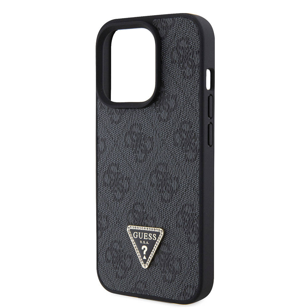 Guess iPhone 15 Pro Orjinal Lisanslı PU Deri Askılı Taşlı Üçgen Logo 4G Desenli Strass Crossbody Telefon Kılıfı - 13
