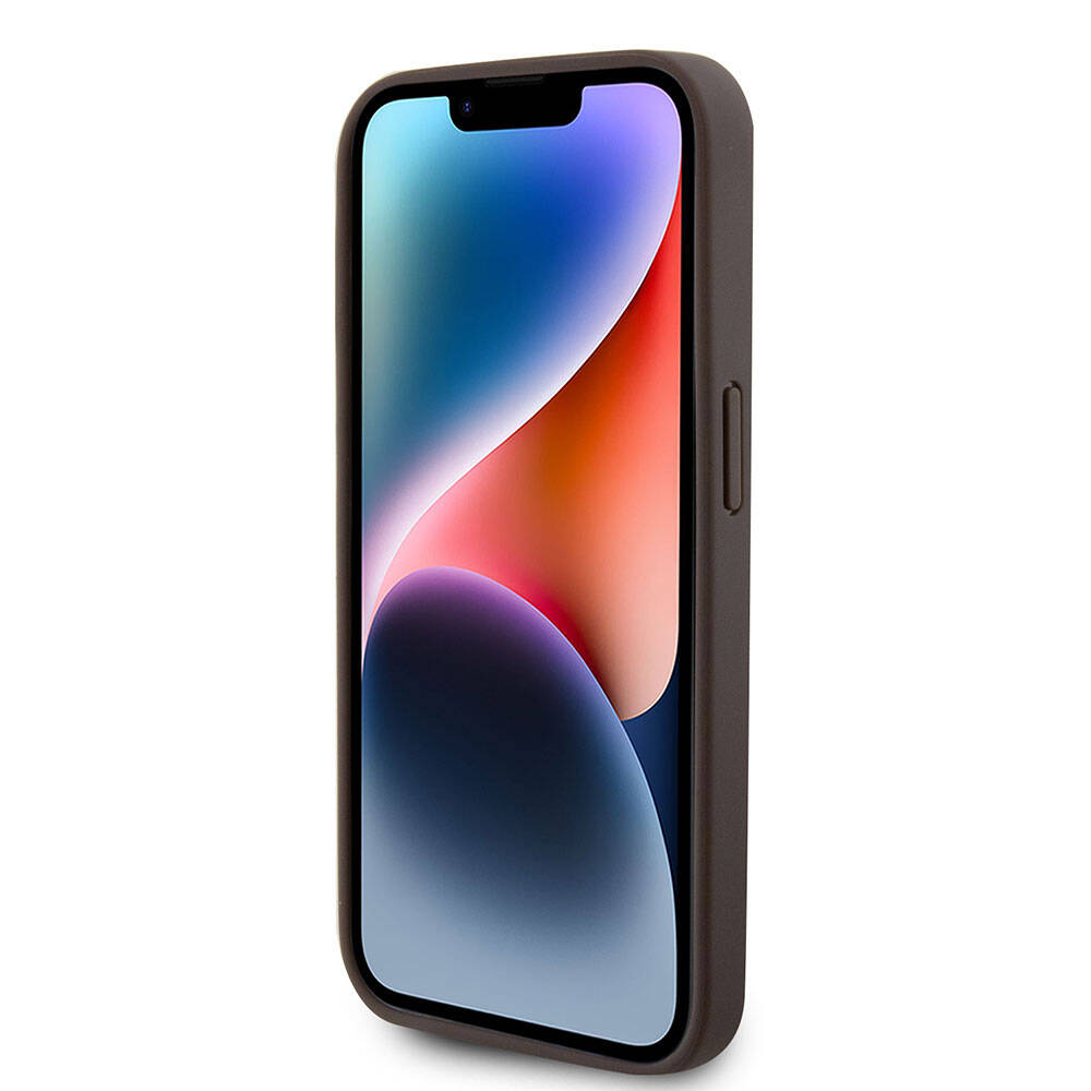 Guess iPhone 15 Pro Orjinal Lisanslı PU Deri Askılı Taşlı Üçgen Logo 4G Desenli Strass Crossbody Telefon Kılıfı - 20