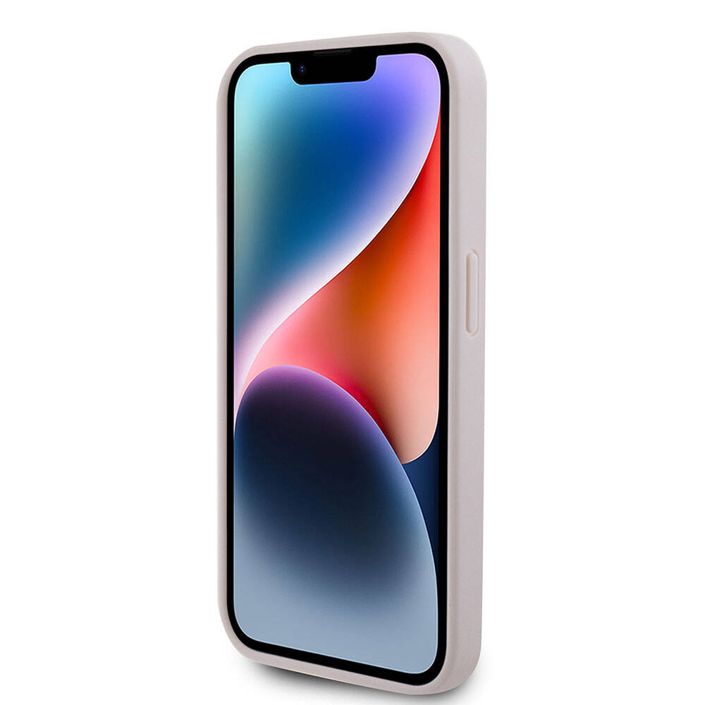 Guess iPhone 15 Pro Orjinal Lisanslı PU Deri Taşlı Üçgen Logo 4G Desenli Strass Telefon Kılıfı - 4