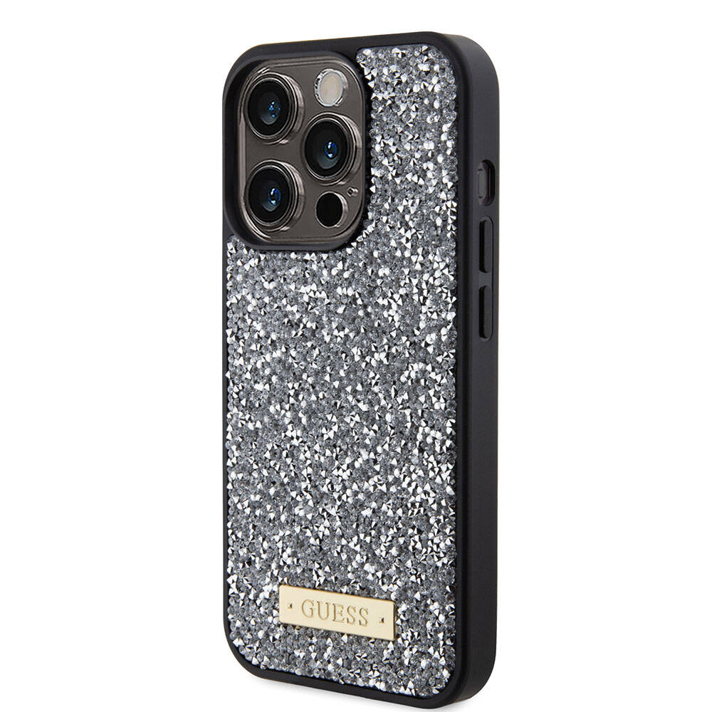 Guess iPhone 15 Pro Orjinal Lisanslı Taşlı Arka Yüzey Metal Yazı Logolu Telefon Kılıfı - 2