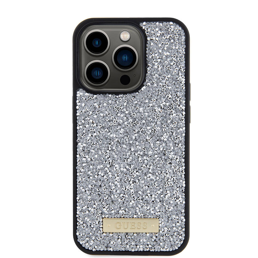 Guess iPhone 15 Pro Orjinal Lisanslı Taşlı Arka Yüzey Metal Yazı Logolu Telefon Kılıfı - 3