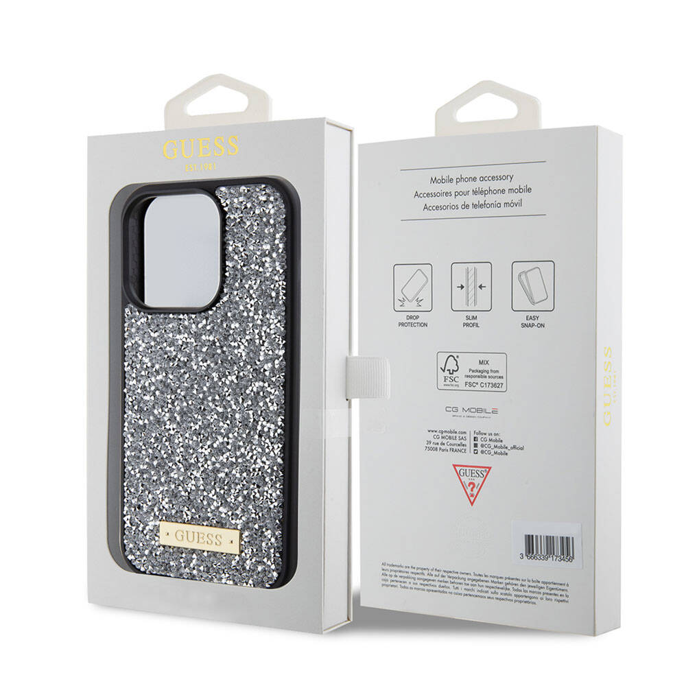 Guess iPhone 15 Pro Orjinal Lisanslı Taşlı Arka Yüzey Metal Yazı Logolu Telefon Kılıfı - 7