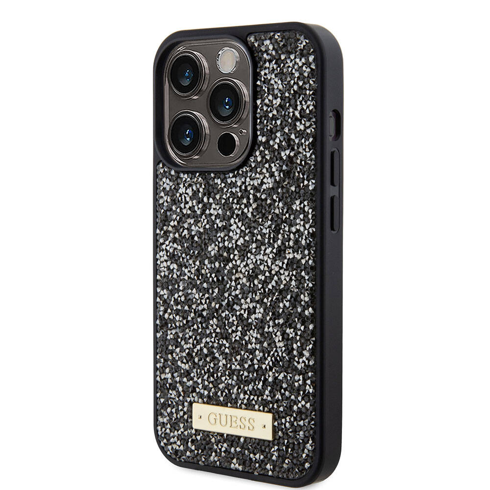 Guess iPhone 15 Pro Orjinal Lisanslı Taşlı Arka Yüzey Metal Yazı Logolu Telefon Kılıfı - 10