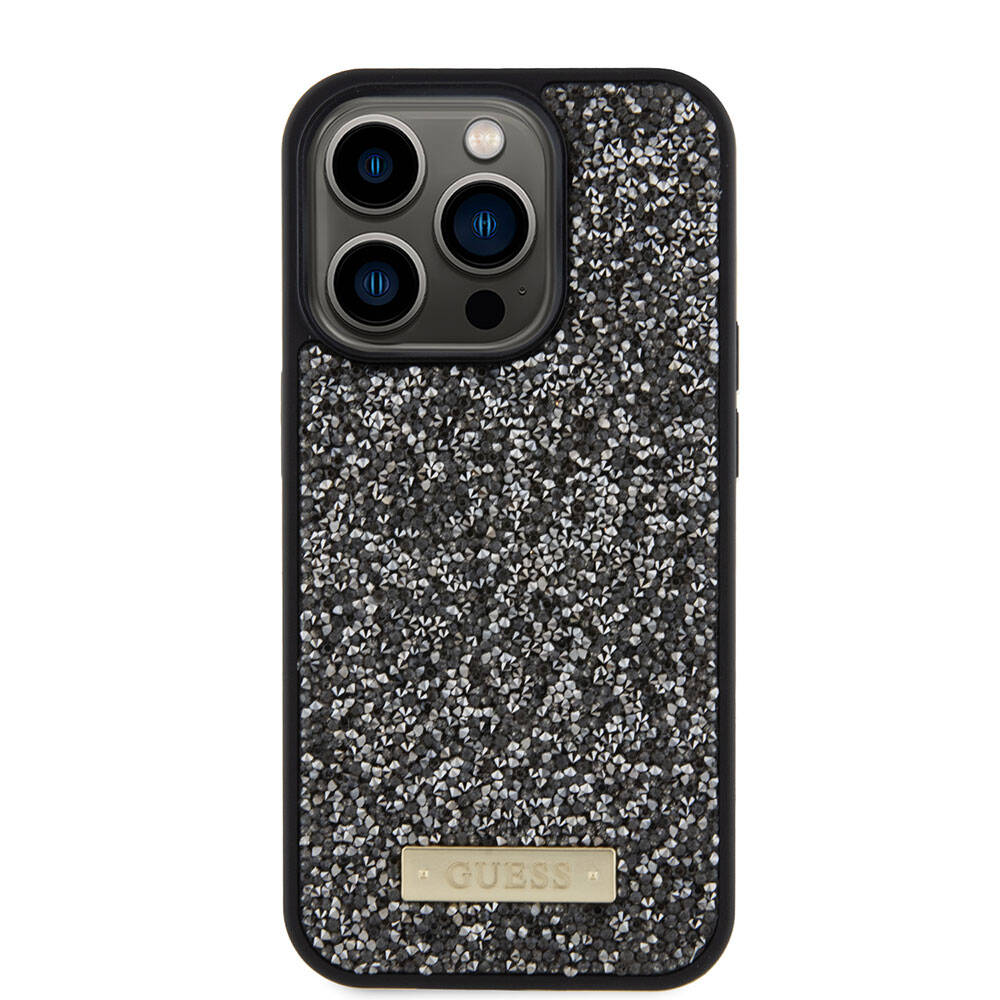 Guess iPhone 15 Pro Orjinal Lisanslı Taşlı Arka Yüzey Metal Yazı Logolu Telefon Kılıfı - 12