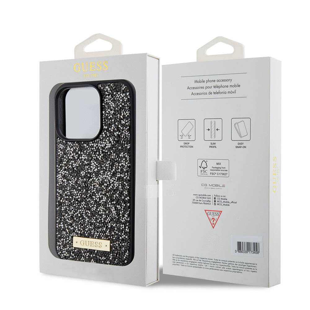 Guess iPhone 15 Pro Orjinal Lisanslı Taşlı Arka Yüzey Metal Yazı Logolu Telefon Kılıfı - 20