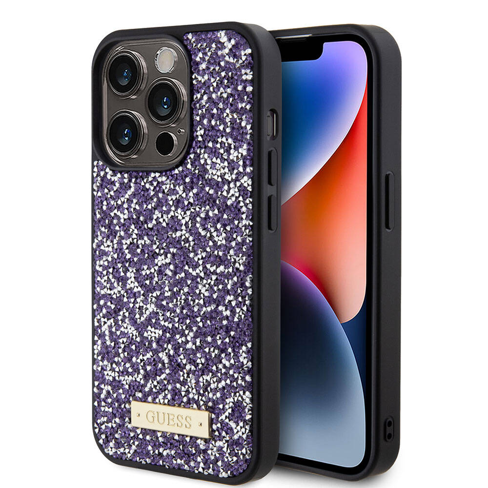 Guess iPhone 15 Pro Orjinal Lisanslı Taşlı Arka Yüzey Metal Yazı Logolu Telefon Kılıfı - 8