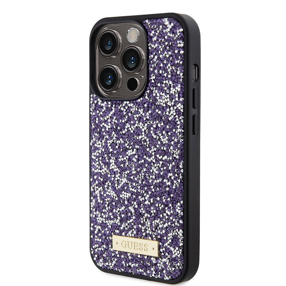 Guess iPhone 15 Pro Orjinal Lisanslı Taşlı Arka Yüzey Metal Yazı Logolu Telefon Kılıfı - 11